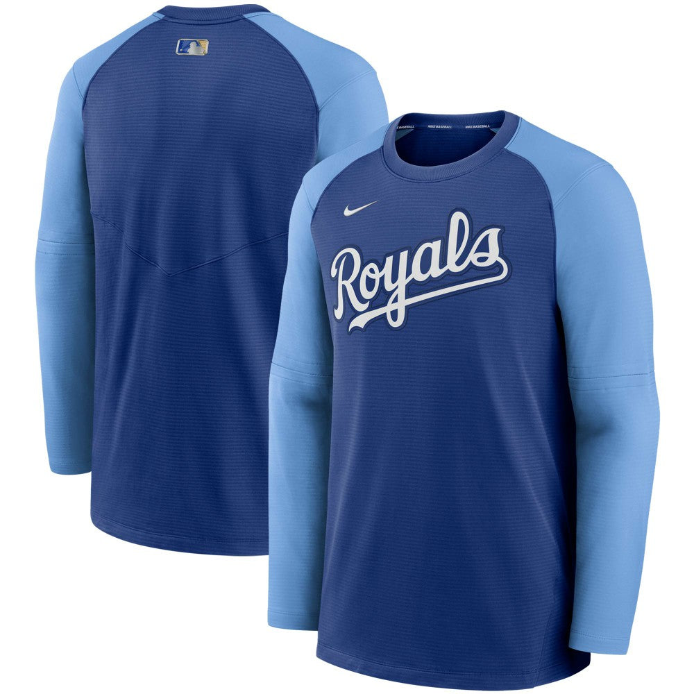 Kansas City Royals Nike Authentic Collection Pregame Performance Raglan Pullover Sweatshirt - Royal/Light Blue Pullover