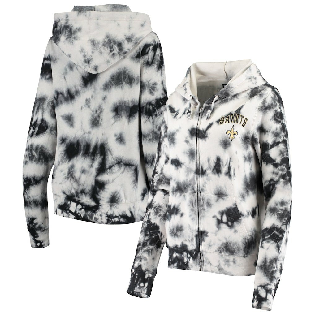 New Orleans Saints New Era Women's Tie Dye Fleece Full-Zip Hoodie - Black Hoodies