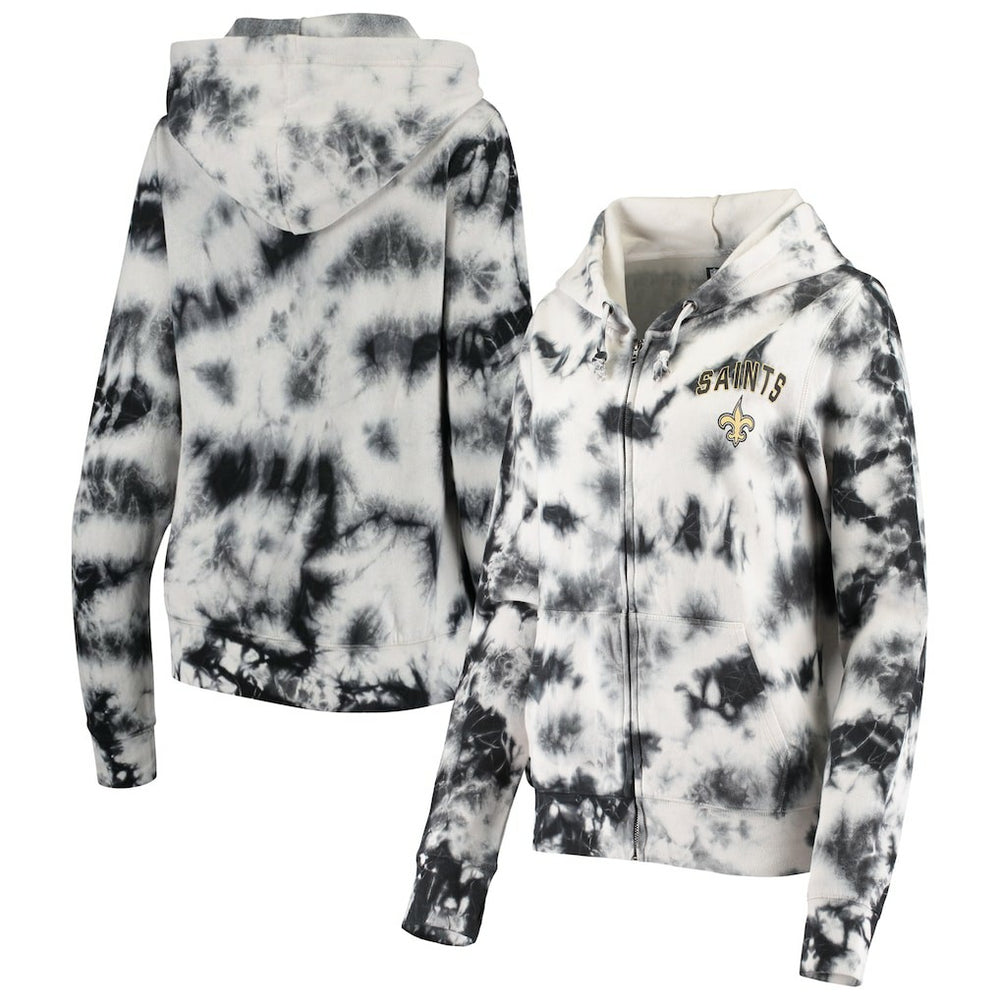 New Orleans Saints New Era Women's Tie Dye Fleece Full-Zip Hoodie - Black Hoodies