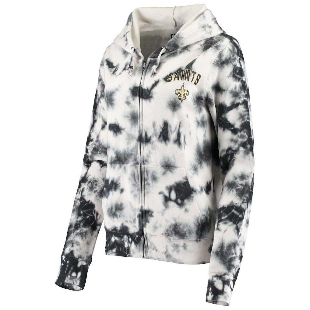 New Orleans Saints New Era Women's Tie Dye Fleece Full-Zip Hoodie - Black Hoodies