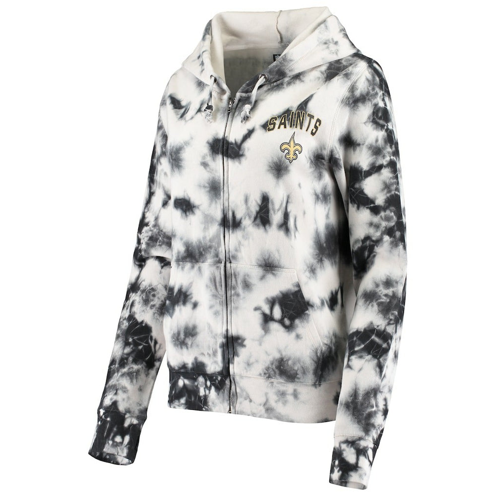 New Orleans Saints New Era Women's Tie Dye Fleece Full-Zip Hoodie - Black Hoodies