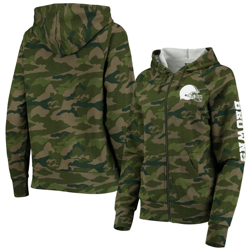 Cleveland Browns New Era Women's Raglan Full-Zip Hoodie - Camo Hoodies