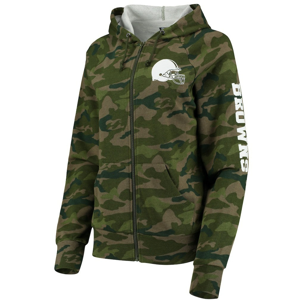 Cleveland Browns New Era Women's Raglan Full-Zip Hoodie - Camo Hoodies