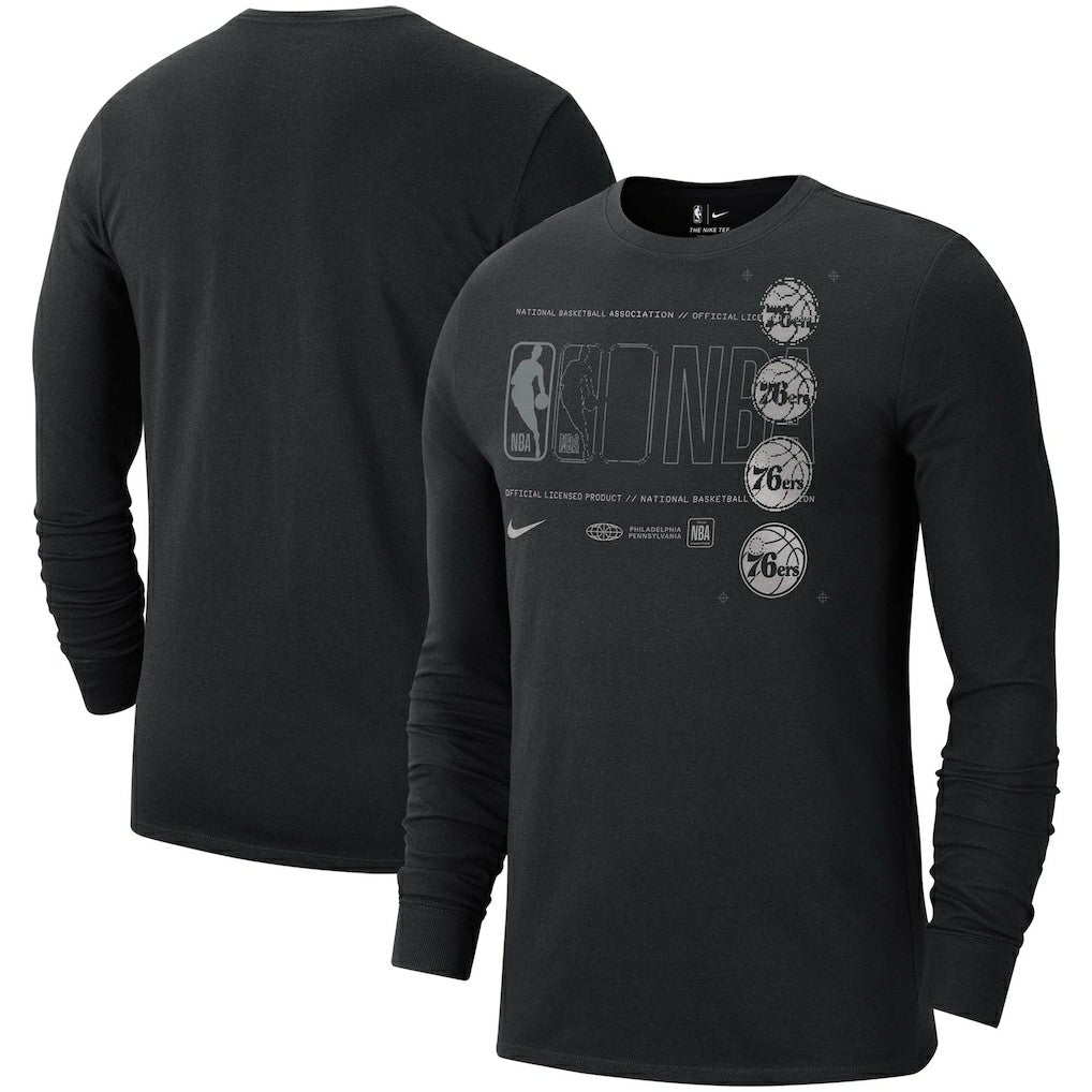 Philadelphia 76ers Courtside Chrome Long Sleeve T-Shirt Black - Nike