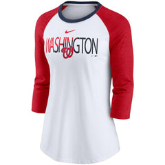 Washington Nationals Nike Women's Color Split Tri-Blend 3/4-Sleeve Raglan T-Shirt - White/Heathered Red T-shirts