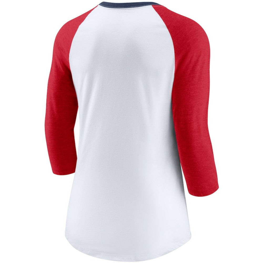 Washington Nationals Nike Women's Color Split Tri-Blend 3/4-Sleeve Raglan T-Shirt - White/Heathered Red T-shirts