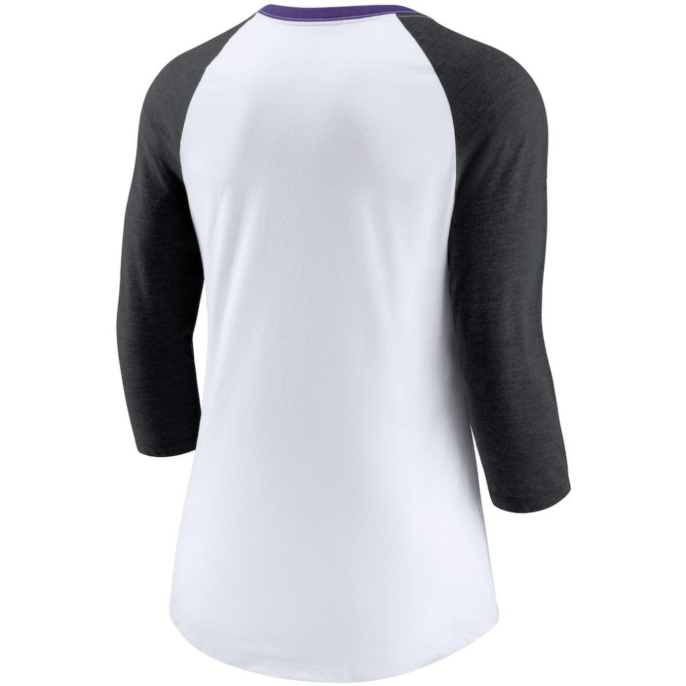 Colorado Rockies Nike Women's Color Split Tri-Blend 3/4-Sleeve Raglan T-Shirt - White/Heathered Black T-shirts