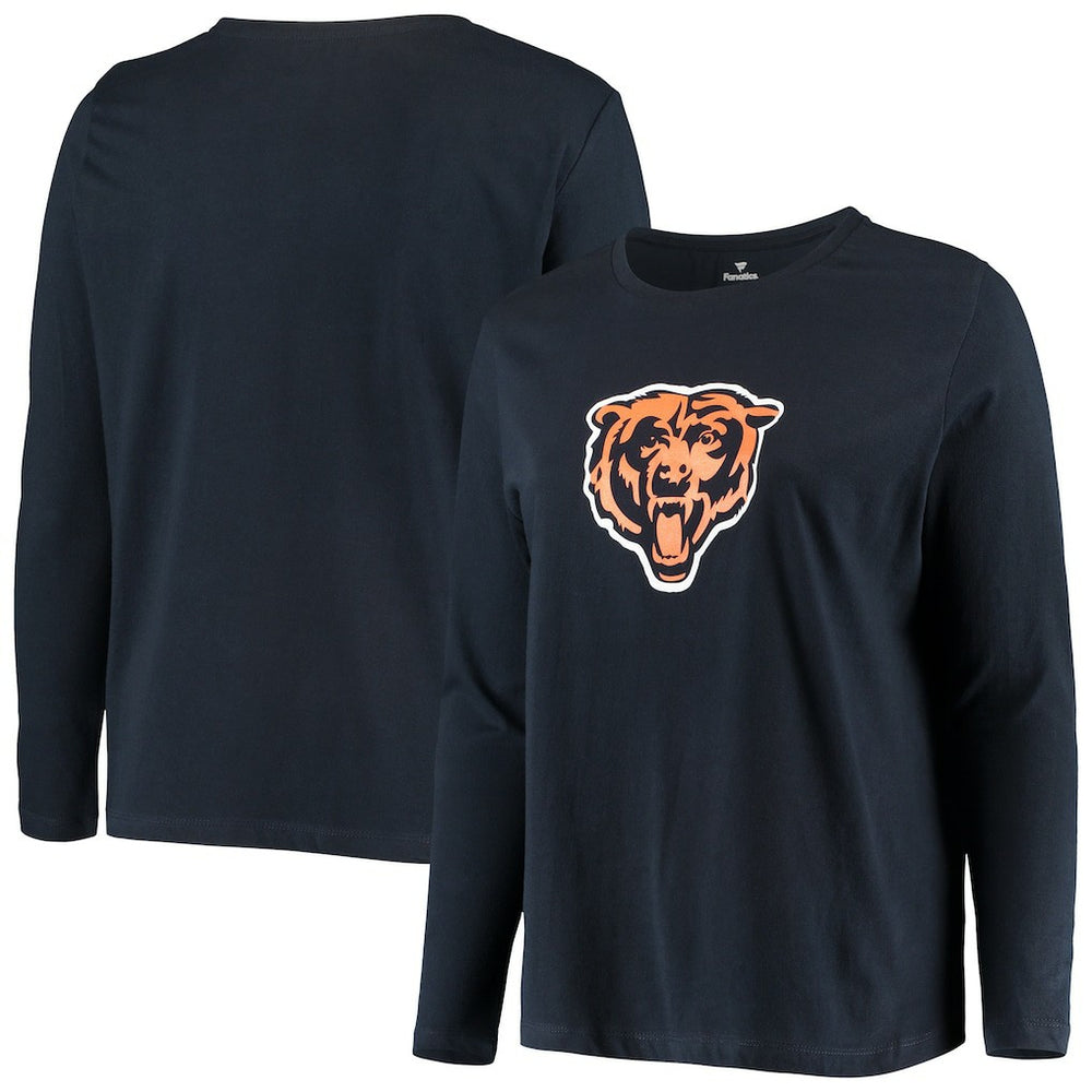 Chicago Bears Women's Plus Size Primary Logo Long Sleeve Scoop Neck T-Shirt - Navy T-shirts
