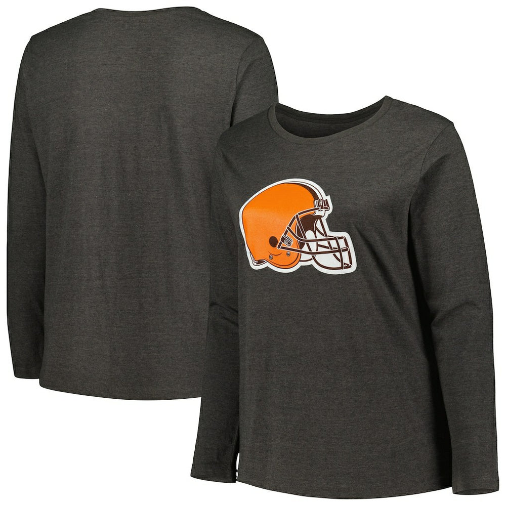 Cleveland Browns Women's Plus Size Primary Logo Long Sleeve Scoop Neck T-Shirt - Charcoal T-shirts
