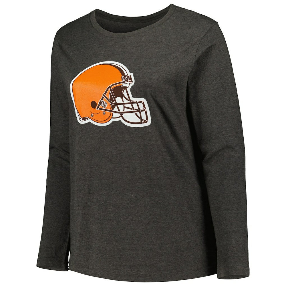 Cleveland Browns Women's Plus Size Primary Logo Long Sleeve Scoop Neck T-Shirt - Charcoal T-shirts