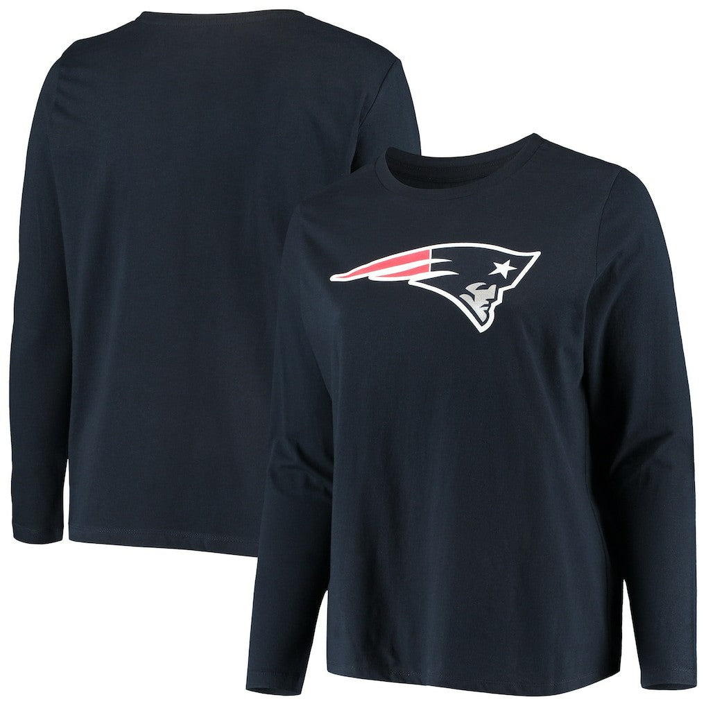 New England Patriots Women's Plus Size Primary Logo Long Sleeve Scoop Neck T-Shirt - Navy T-shirts