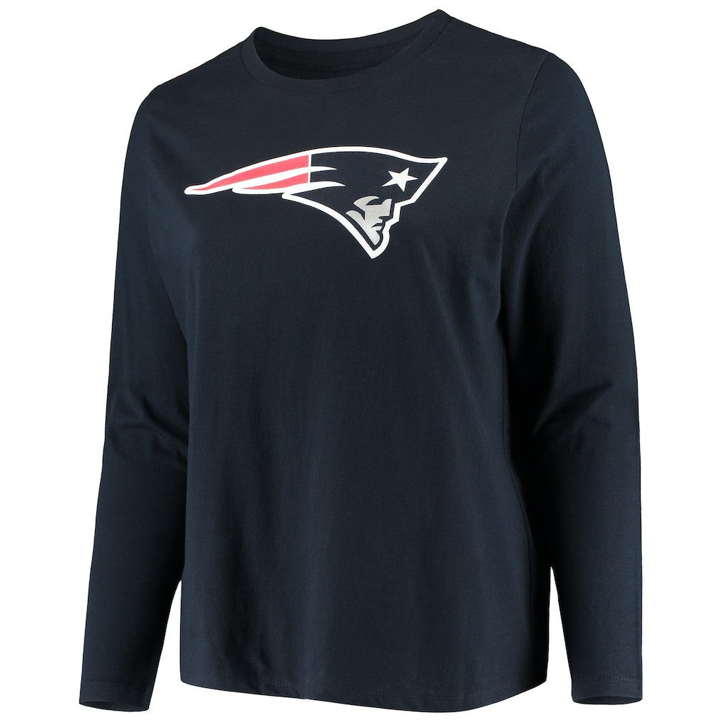 New England Patriots Women's Plus Size Primary Logo Long Sleeve Scoop Neck T-Shirt - Navy T-shirts
