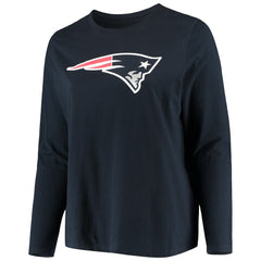 New England Patriots Women's Plus Size Primary Logo Long Sleeve Scoop Neck T-Shirt - Navy T-shirts