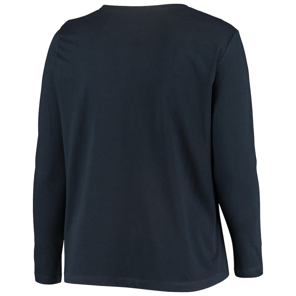New England Patriots Women's Plus Size Primary Logo Long Sleeve Scoop Neck T-Shirt - Navy T-shirts