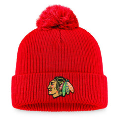 Chicago Blackhawks Fanatics Primary Logo Cuffed Knit Hat with Pom - Red | US 3970394