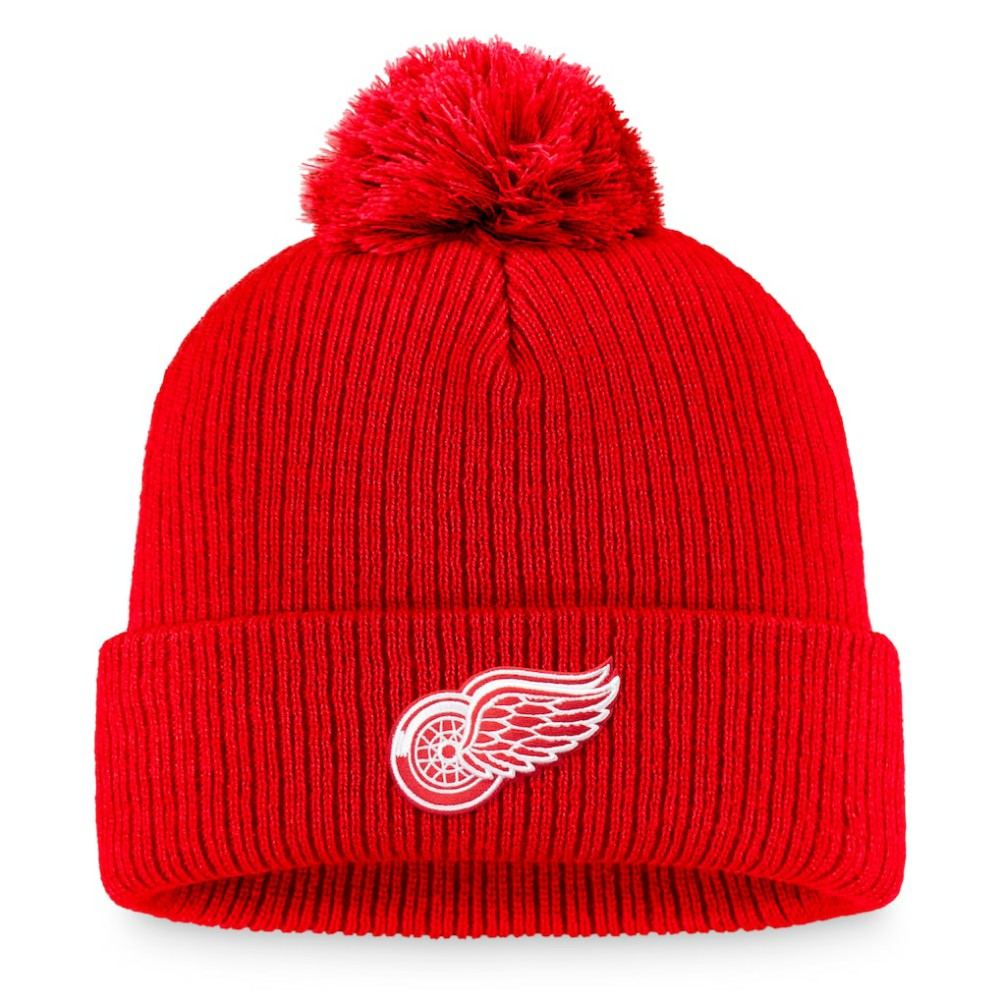Detroit Red Wings Fanatics Primary Logo Cuffed Knit Hat with Pom - Red | US 3970397