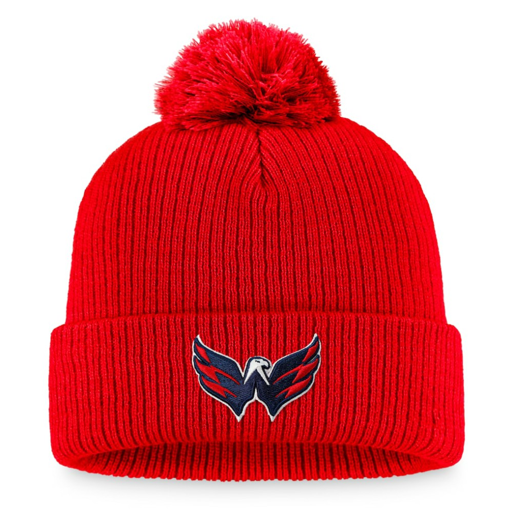 Washington Capitals Fanatics Primary Logo Cuffed Knit Hat with Pom - Red | US 3970399