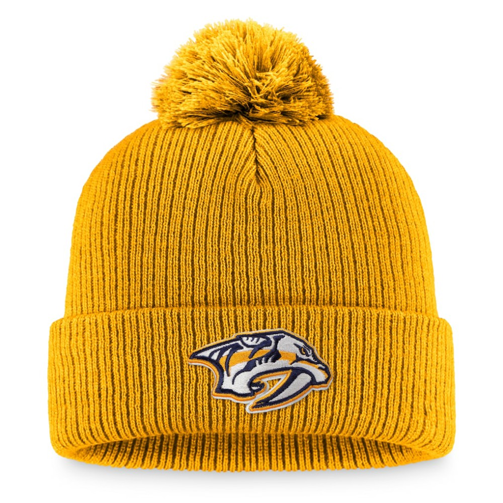 Nashville Predators Fanatics Primary Logo Cuffed Knit Hat with Pom - Gold | US 3970408