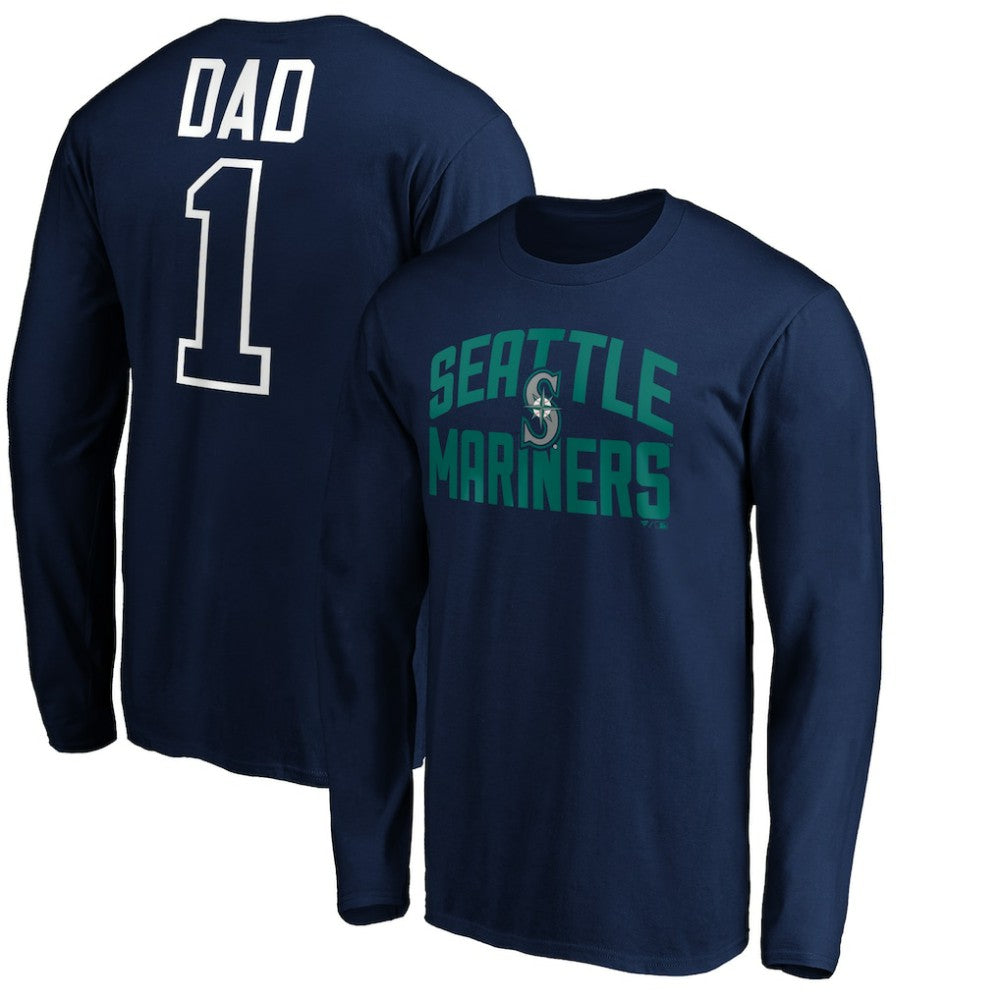 Seattle Mariners Father's Day #1 Dad Long Sleeve T-Shirt - Navy T-shirts