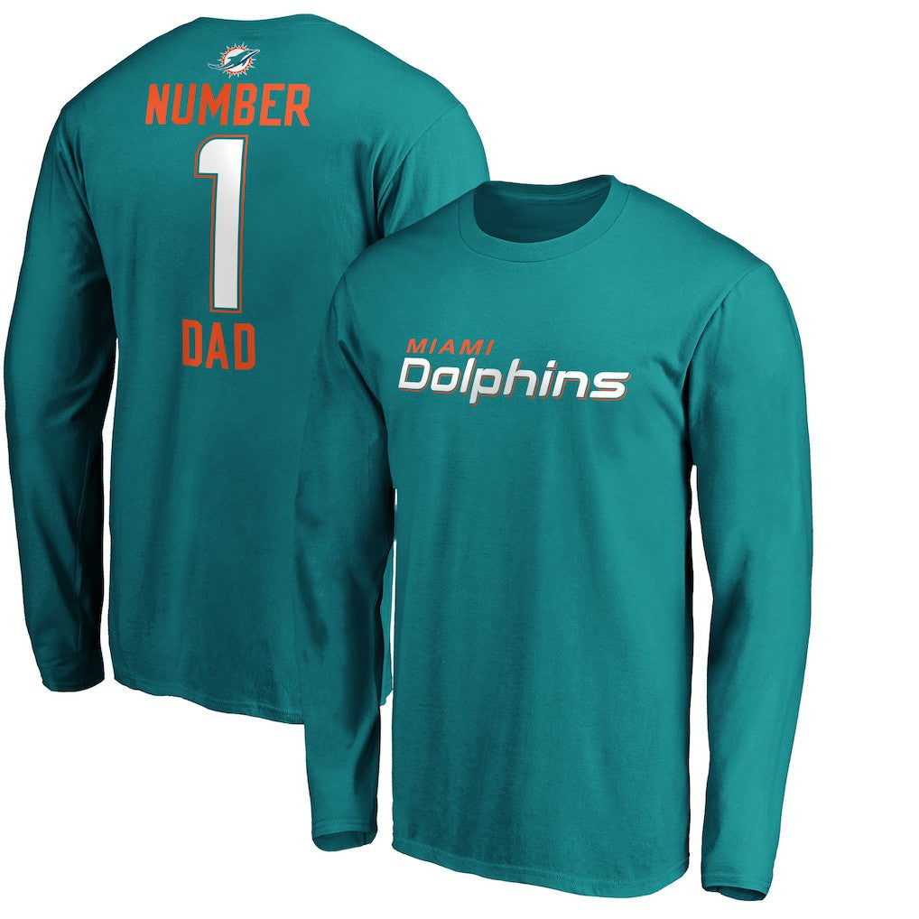 Miami Dolphins #1 Dad Long Sleeve Team Logo T-Shirt - Aqua T-shirts
