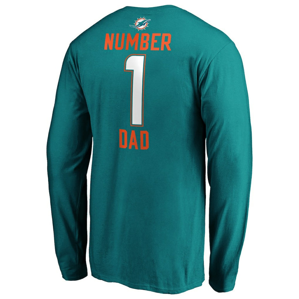 Miami Dolphins #1 Dad Long Sleeve Team Logo T-Shirt - Aqua T-shirts