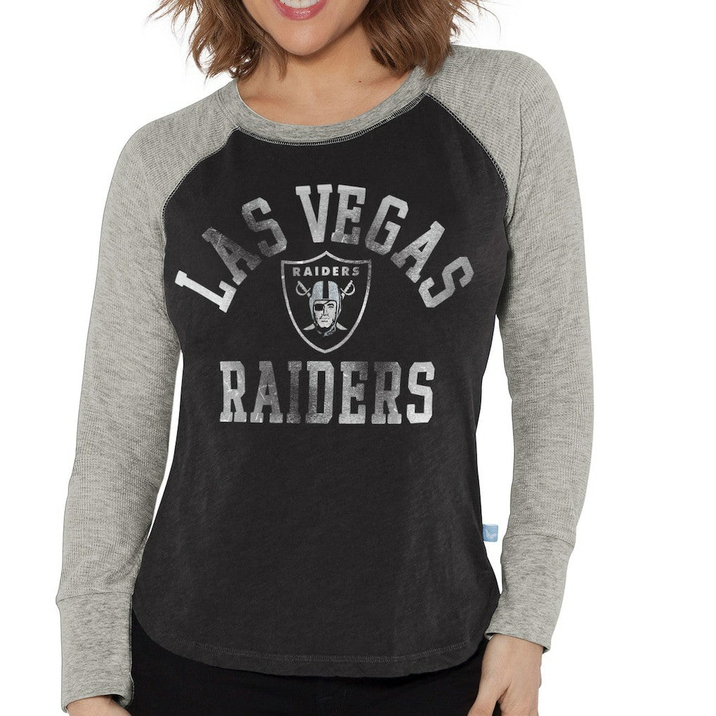 Las Vegas Raiders Touch Women's Waffle Raglan Lightweight Long Sleeve T-Shirt - Black T-shirts