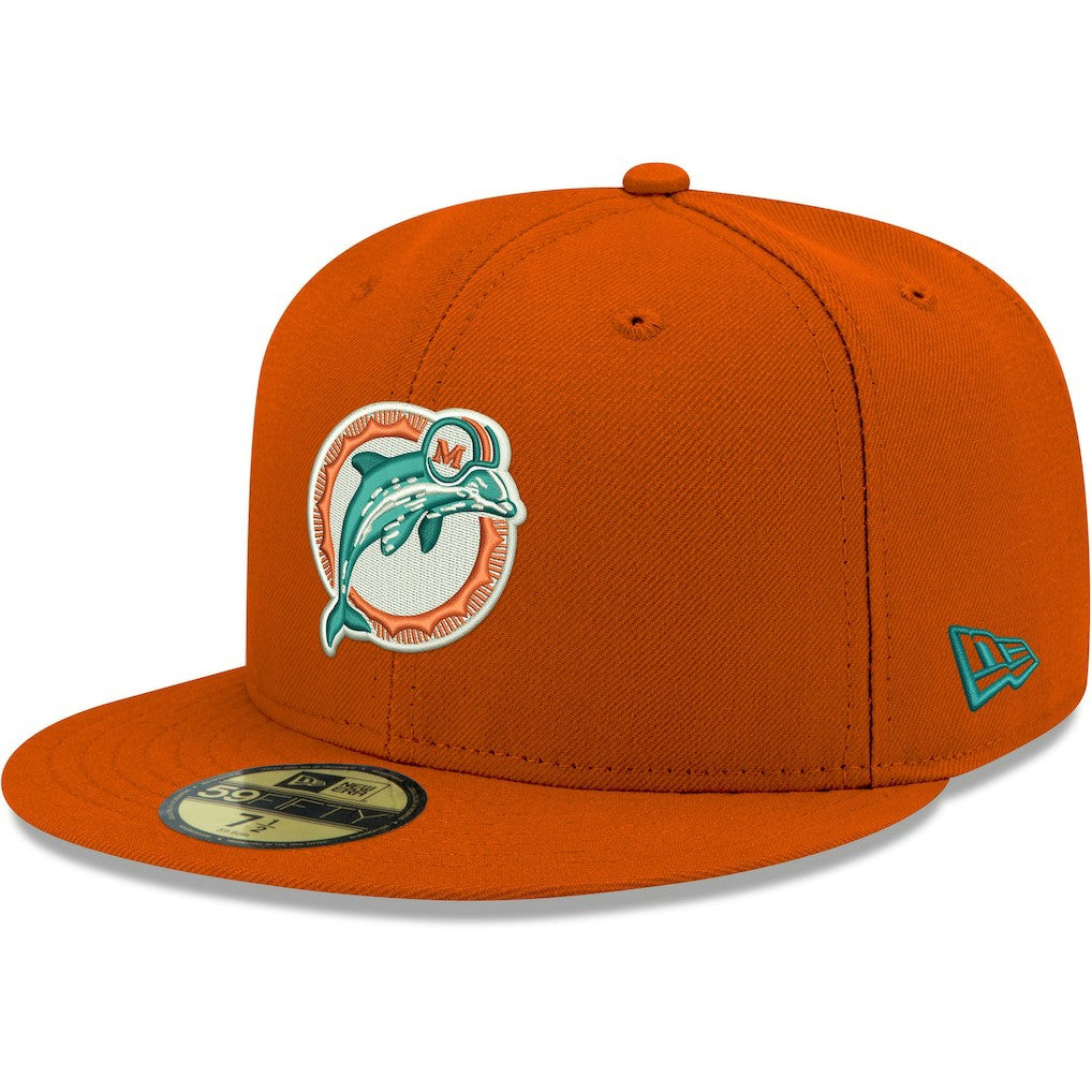 Miami Dolphins New Era Omaha Throwback 59FIFTY Fitted Hat - Orange Hats