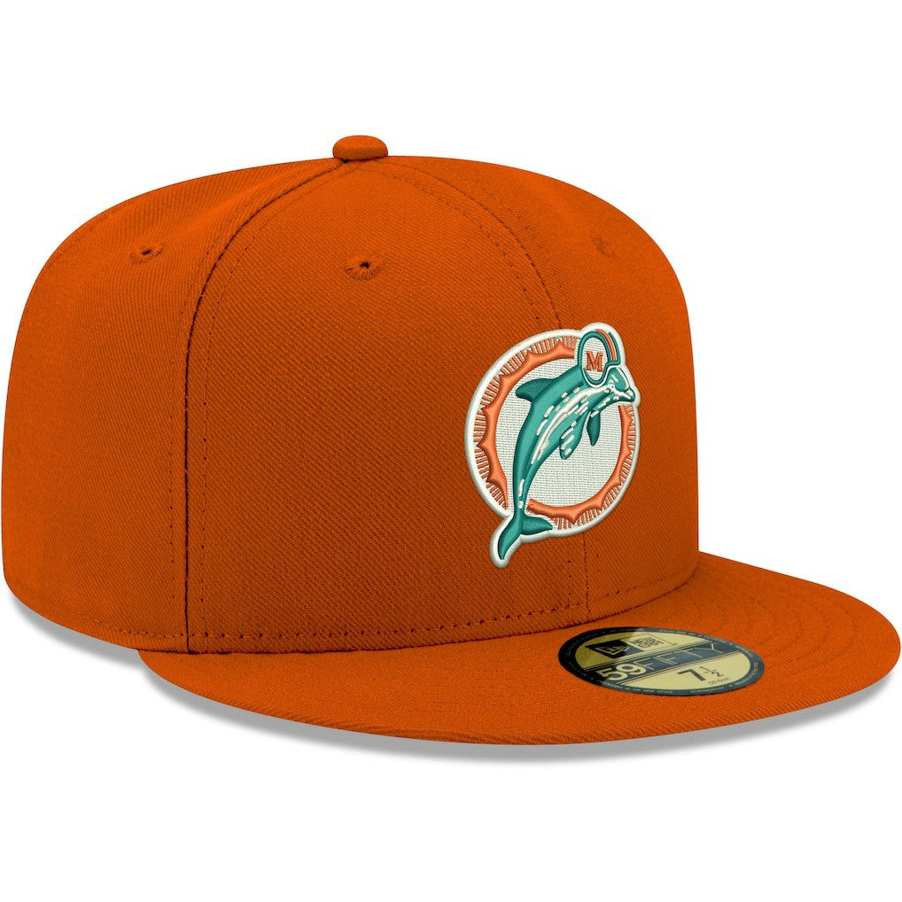 Miami Dolphins New Era Omaha Throwback 59FIFTY Fitted Hat - Orange Hats