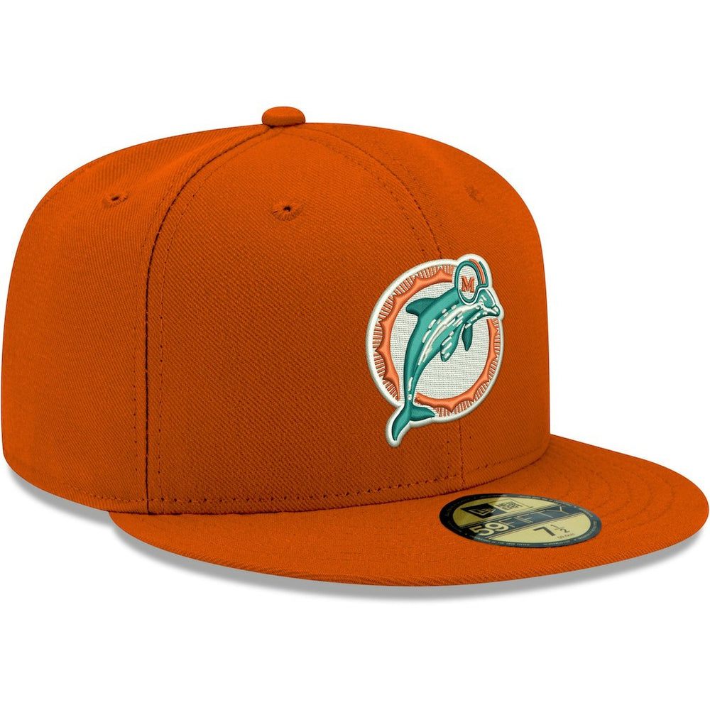 Miami Dolphins New Era Omaha Throwback 59FIFTY Fitted Hat - Orange Hats