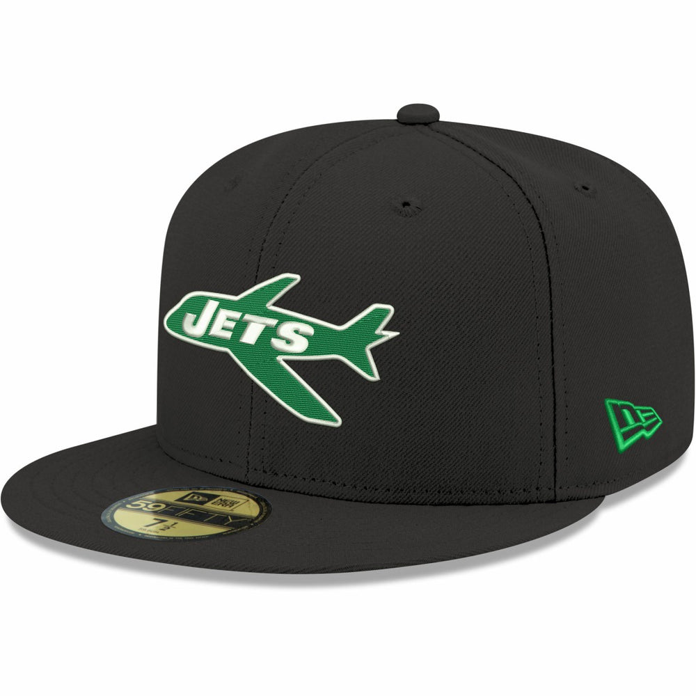 New York Jets New Era Omaha Throwback 59FIFTY Fitted Hat - Black Hats