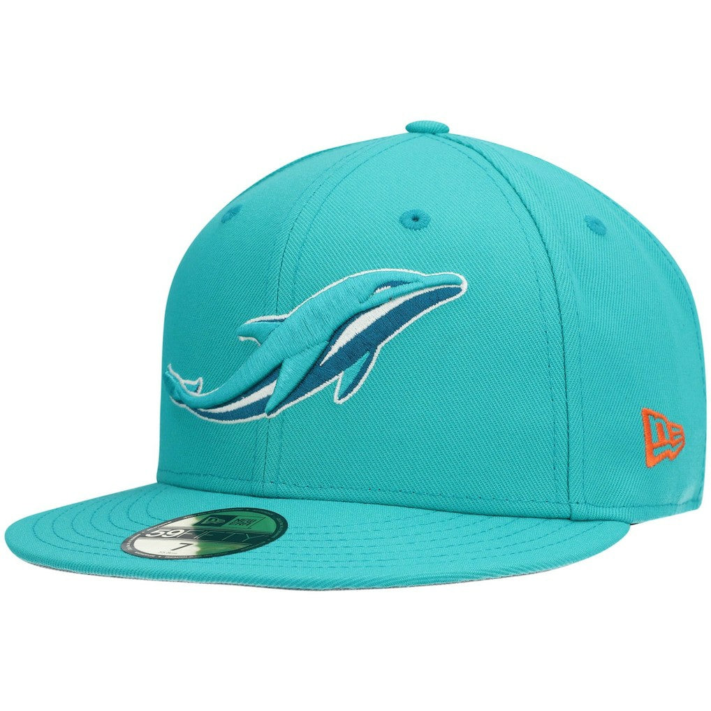 Miami Dolphins New Era Omaha 59FIFTY Fitted Hat - Aqua Hats