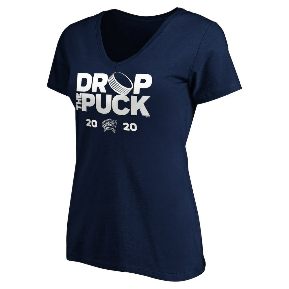 Columbus Blue Jackets Women's Drop the Puck V-Neck T-Shirt - Navy | US 4001723