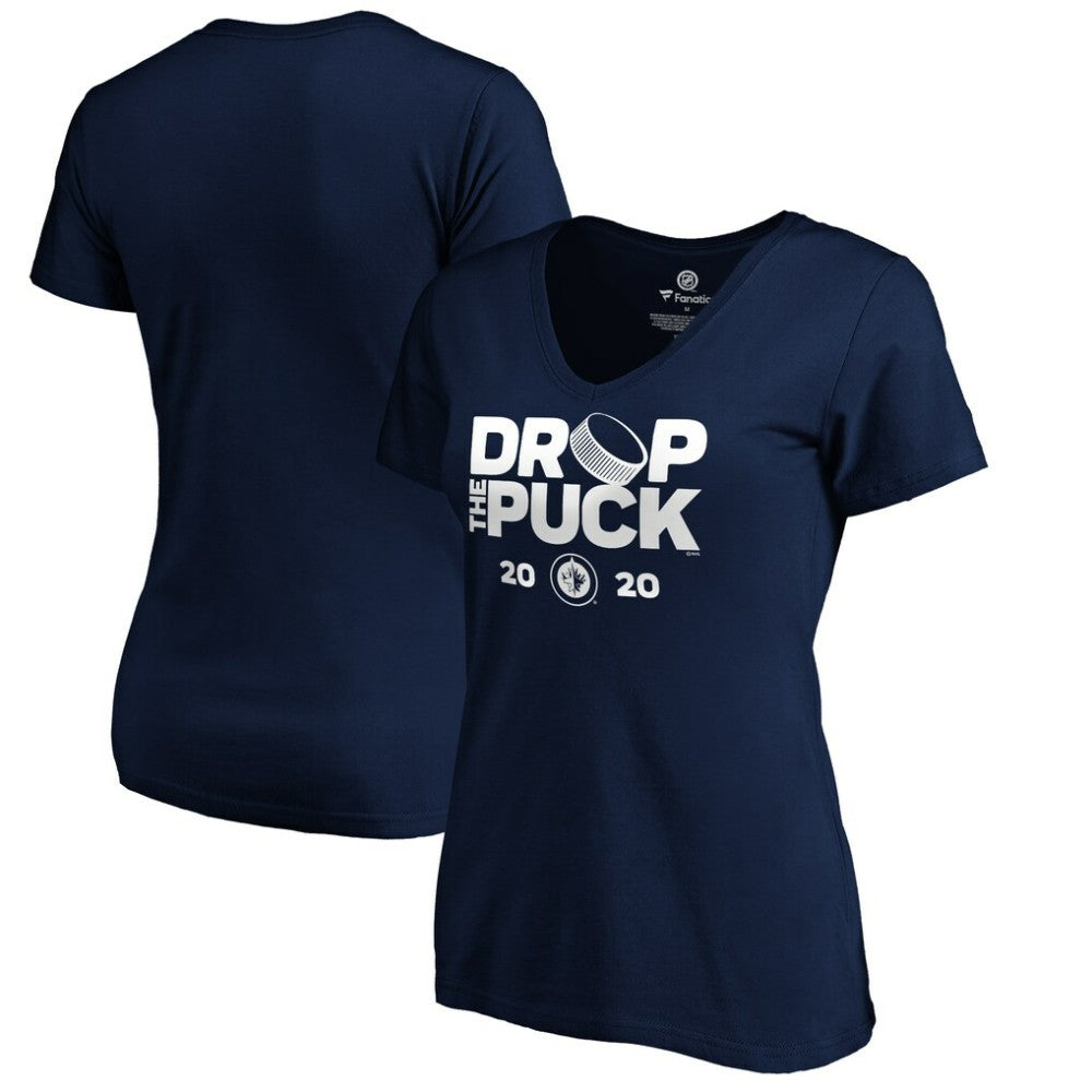 Winnipeg Jets Women's Drop the Puck V-Neck T-Shirt - Navy | US 4001740