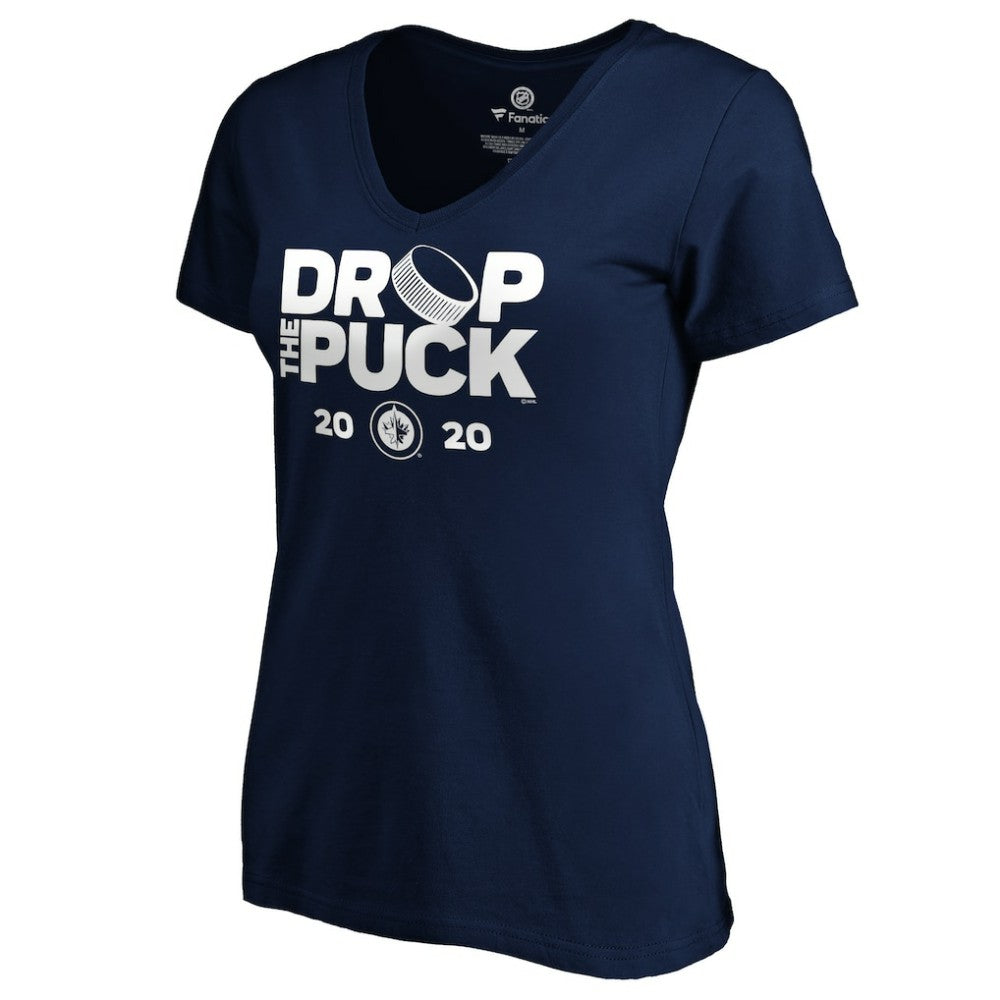 Winnipeg Jets Women's Drop the Puck V-Neck T-Shirt - Navy | US 4001740