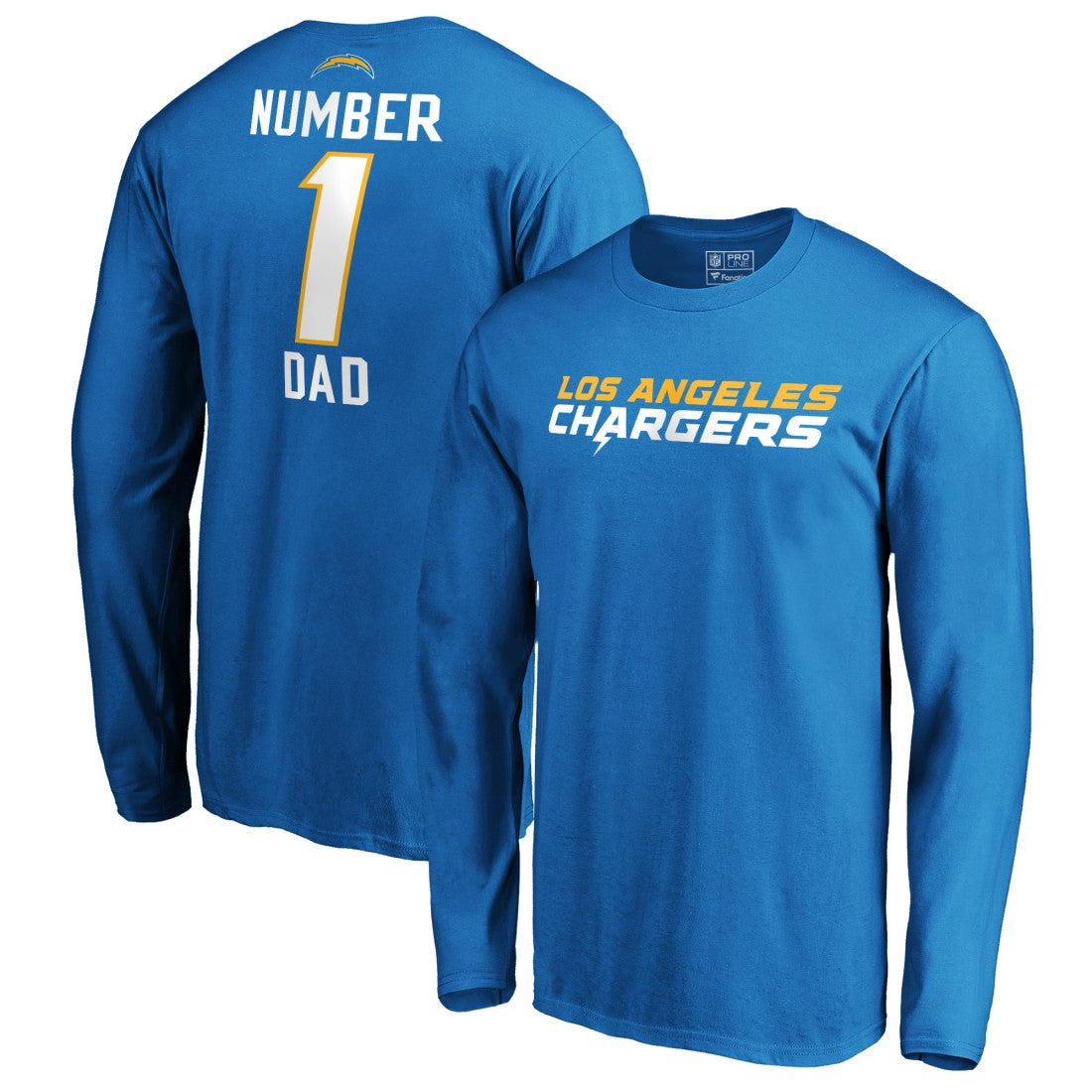 Los Angeles Chargers #1 Dad Long Sleeve Team Logo T-Shirt - Light Blue T-shirts