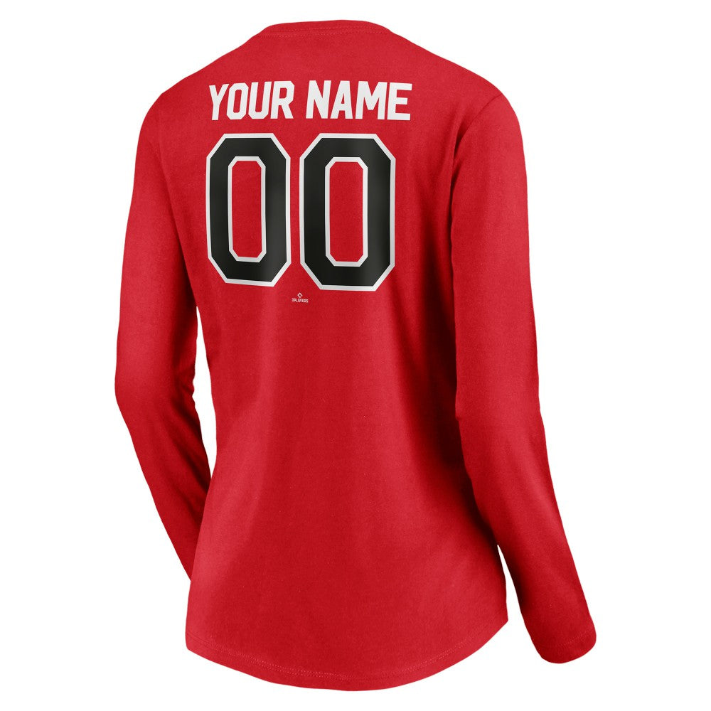 Cincinnati Reds Women's Personalized Winning Streak Name & Number Long Sleeve V-Neck T-Shirt - Red T-shirts