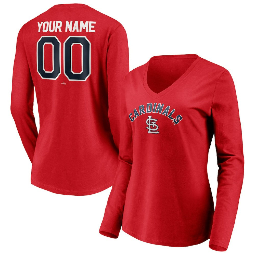 St. Louis Cardinals Women's Personalized Winning Streak Name & Number Long Sleeve V-Neck T-Shirt - Red T-shirts