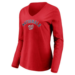 Washington Nationals Women's Personalized Winning Streak Name & Number Long Sleeve V-Neck T-Shirt - Red T-shirts