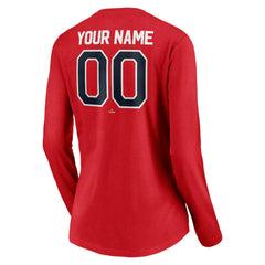 Washington Nationals Women's Personalized Winning Streak Name & Number Long Sleeve V-Neck T-Shirt - Red T-shirts