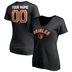 Baltimore Orioles Women's Personalized Winning Streak Name & Number V-Neck T-Shirt - Black T-shirts