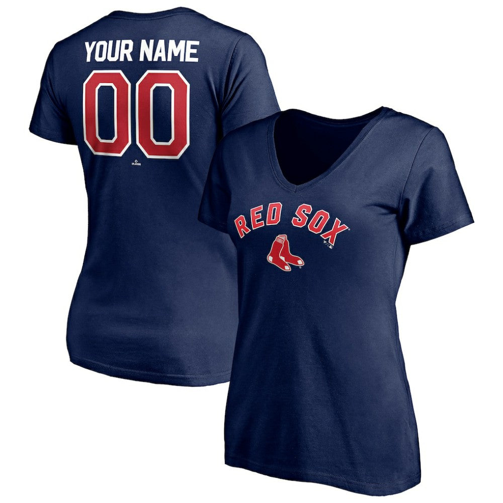 Boston Red Sox Women's Personalized Winning Streak Name & Number V-Neck T-Shirt - Navy T-shirts