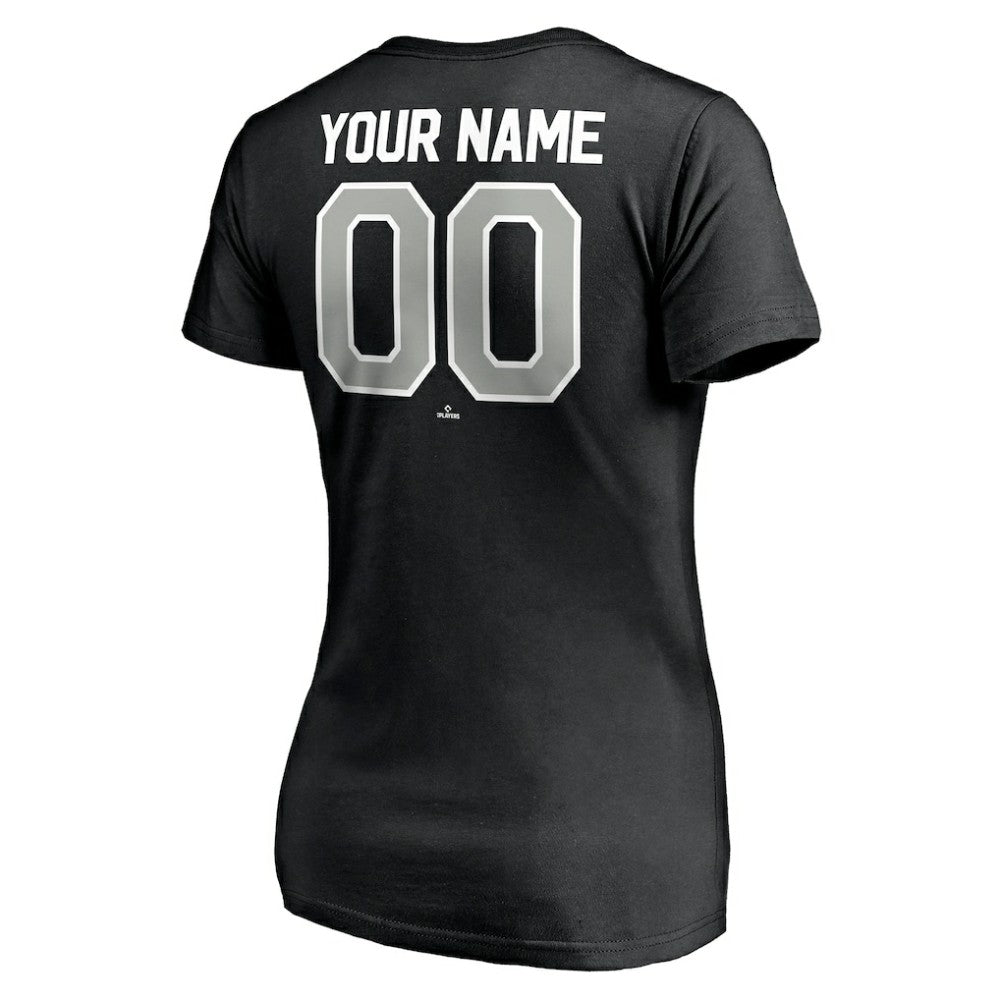 Chicago White Sox Women's Personalized Winning Streak Name & Number V-Neck T-Shirt - Black T-shirts