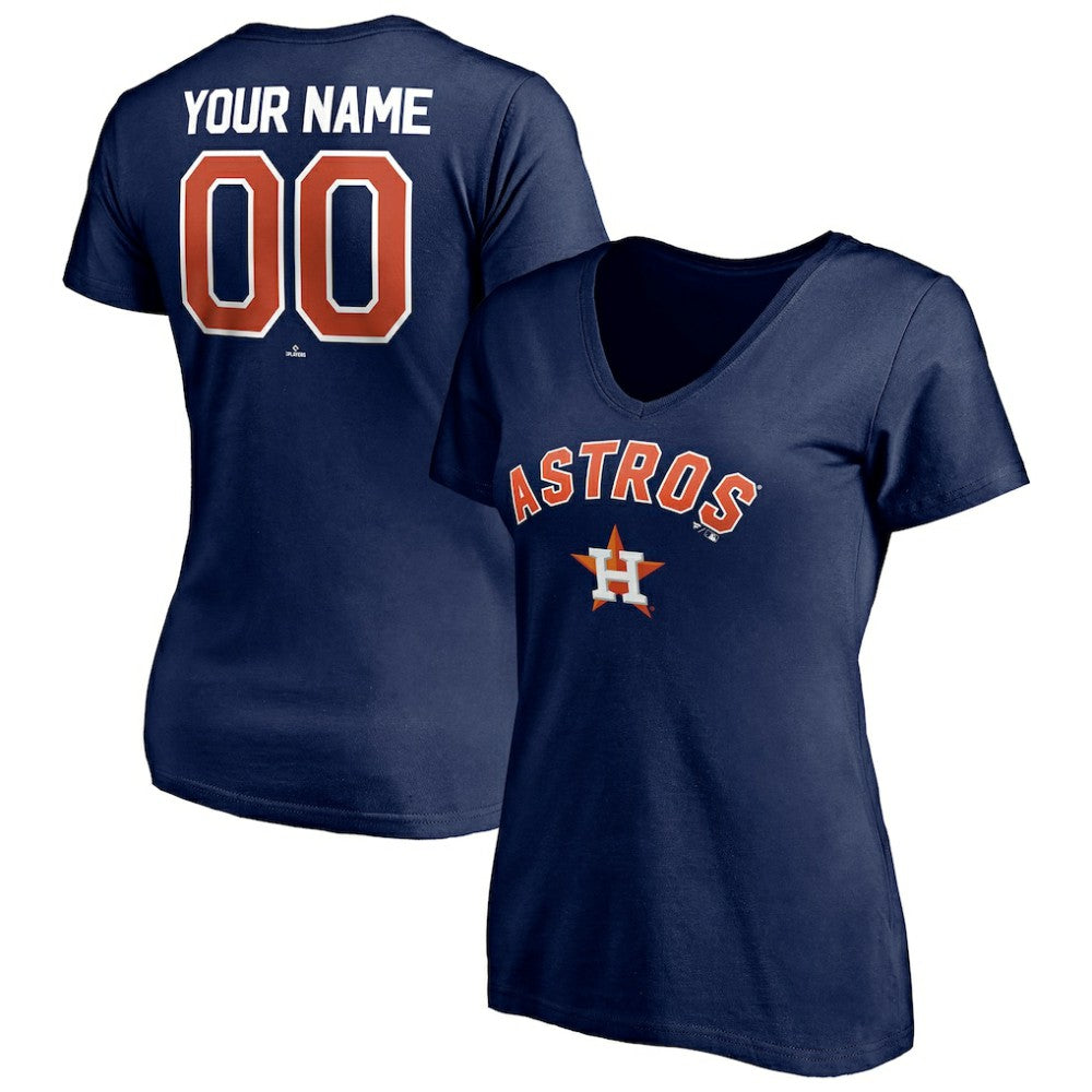 Houston Astros Women's Personalized Winning Streak Name & Number V-Neck T-Shirt - Navy T-shirts