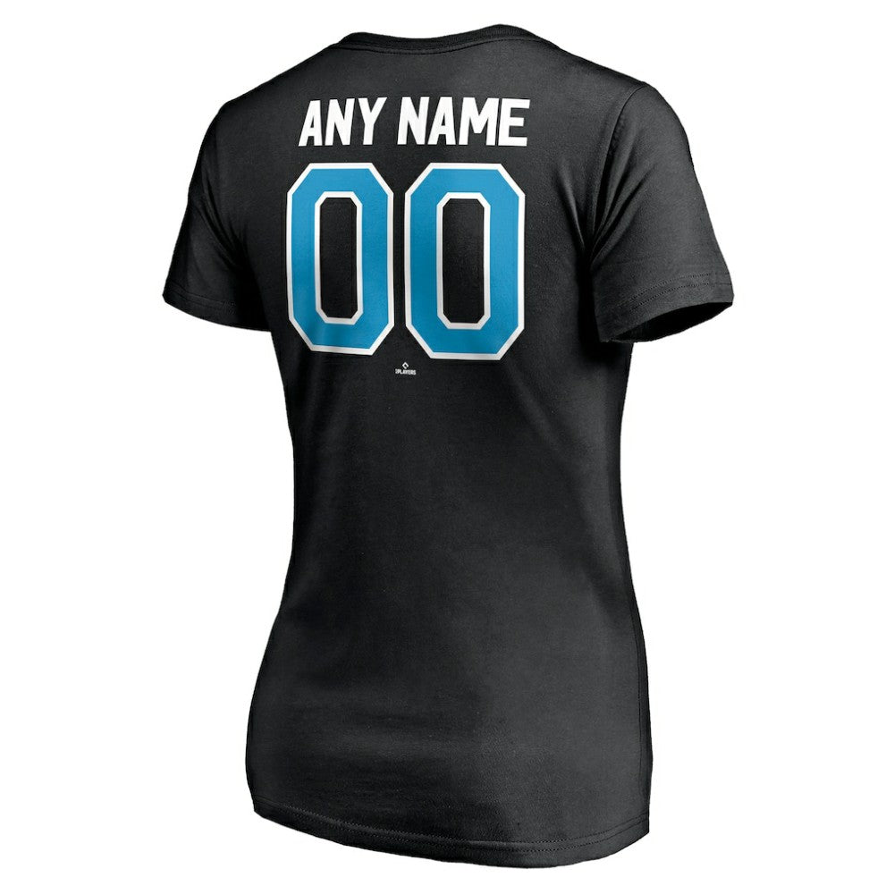 Miami Marlins Women's Personalized Winning Streak Name & Number V-Neck T-Shirt - Black T-shirts
