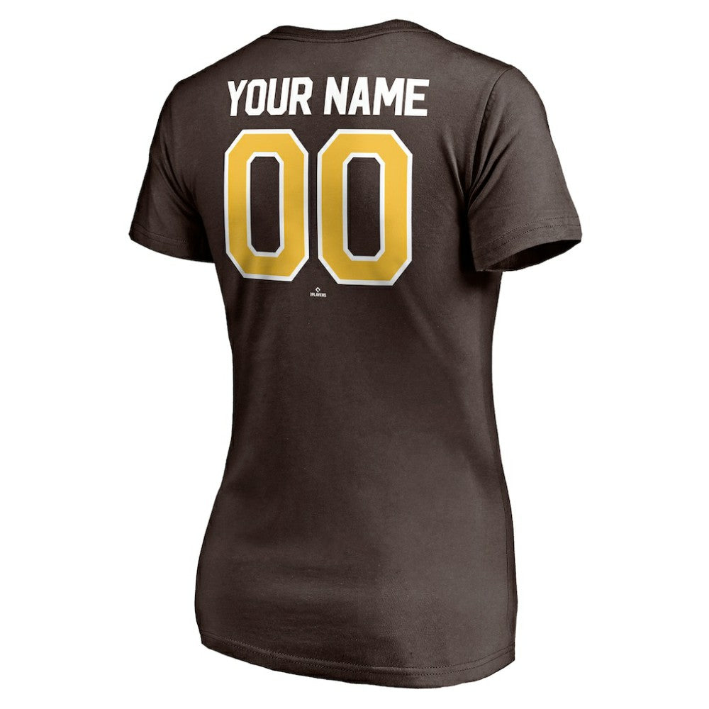 San Diego Padres Women's Personalized Winning Streak Name & Number V-Neck T-Shirt - Brown T-shirts