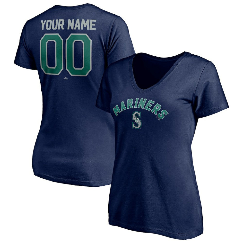 Seattle Mariners Women's Personalized Winning Streak Name & Number V-Neck T-Shirt - Navy T-shirts