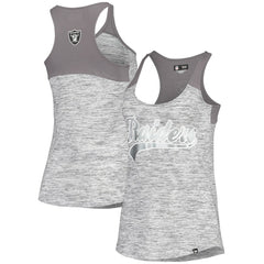 Las Vegas Raiders New Era Women's Space Dye Racerback Scoop Neck Tank Top - Silver/Black Tops
