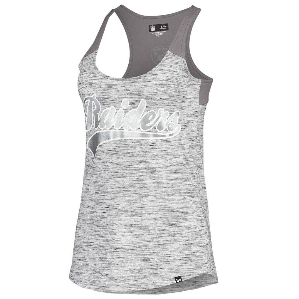 Las Vegas Raiders New Era Women's Space Dye Racerback Scoop Neck Tank Top - Silver/Black Tops
