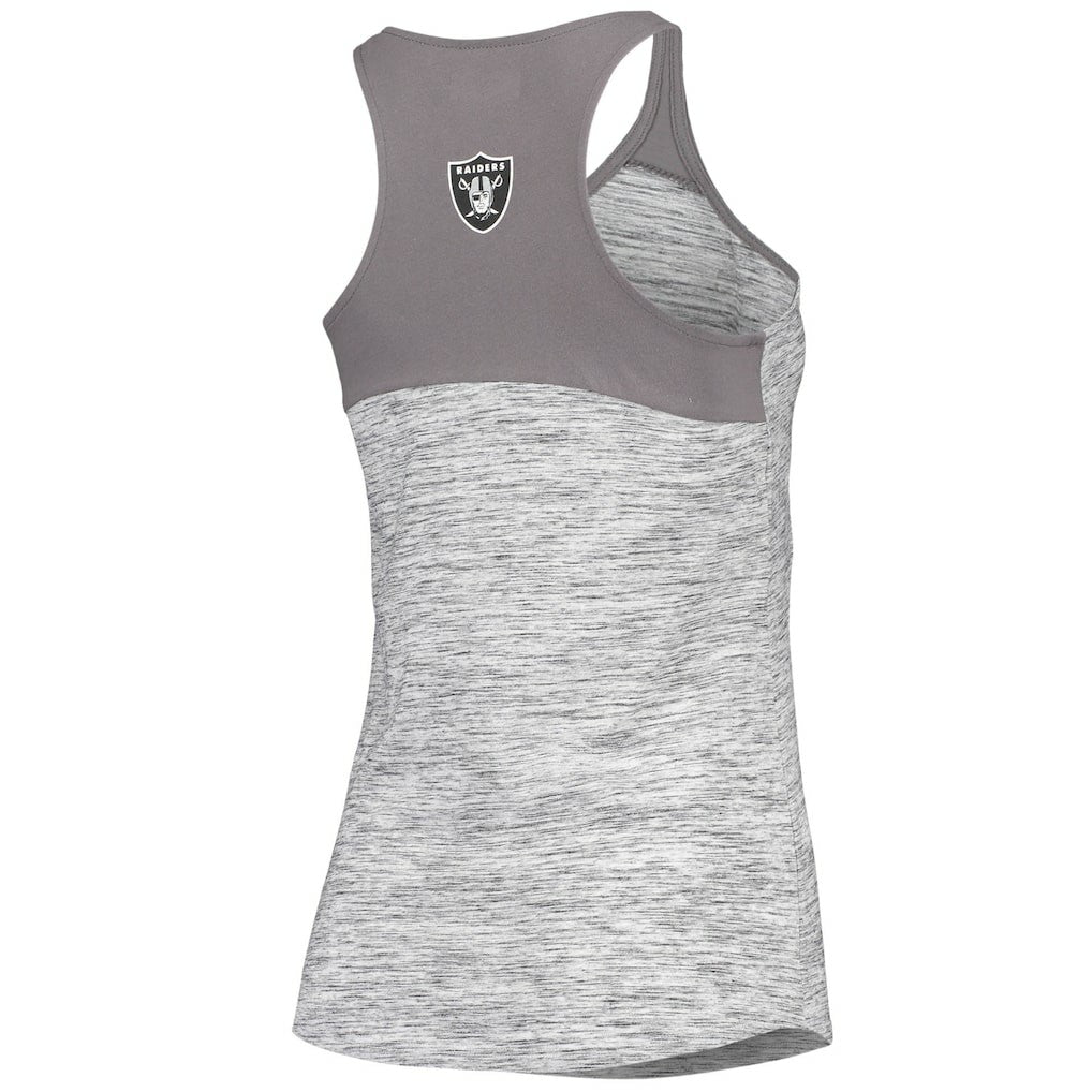 Las Vegas Raiders New Era Women's Space Dye Racerback Scoop Neck Tank Top - Silver/Black Tops