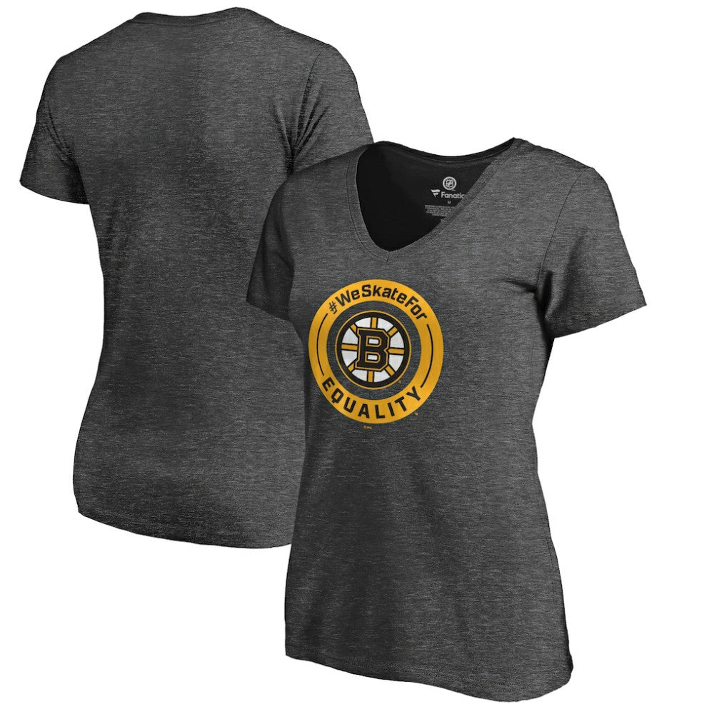 Boston Bruins Women's #WeSkateFor V-Neck T-Shirt - Heather Gray | US 4017813